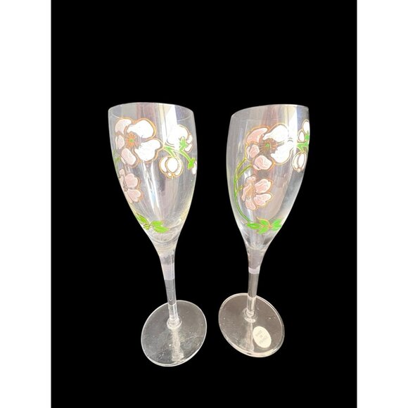 PR French Champagne Flutes Perrier Jouet Belle Epoque France Cherry Blossom - Picture 7 of 9